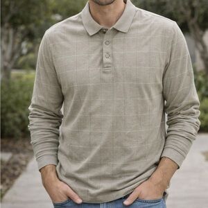 Van Heusen Men’s Thick Knit Collard Long Sleeve Sweater Shirt Stretch Beige XL